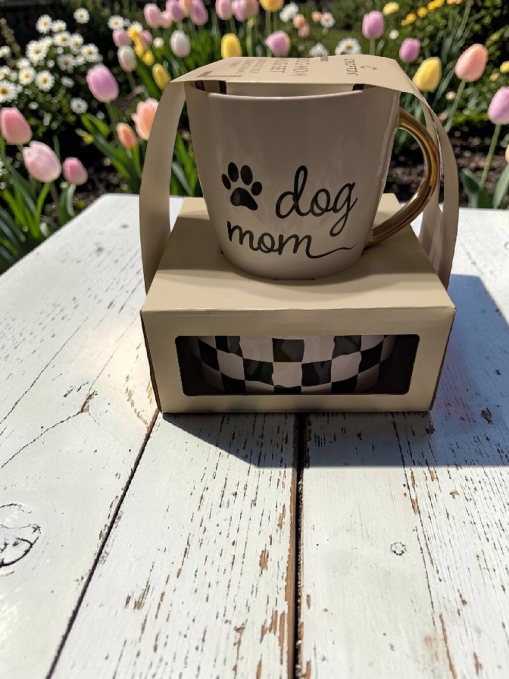 Dog Mom Ceramic Mug with Gold Handle - Beige